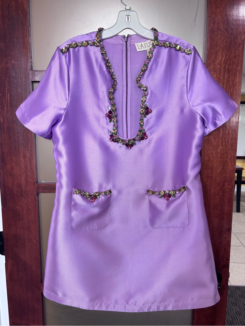 La Fuori Lilac Embellished Satin Dress